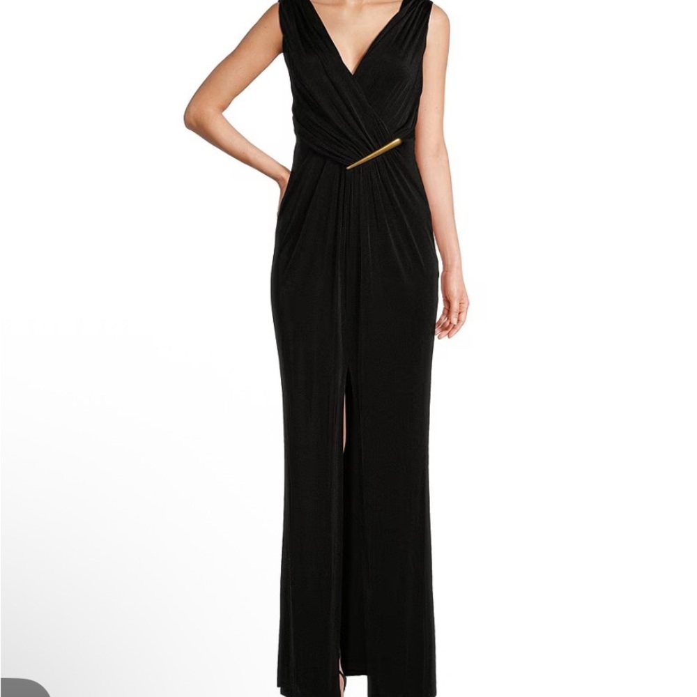 Chic Black Dress with Gold Detail By Donna Karan